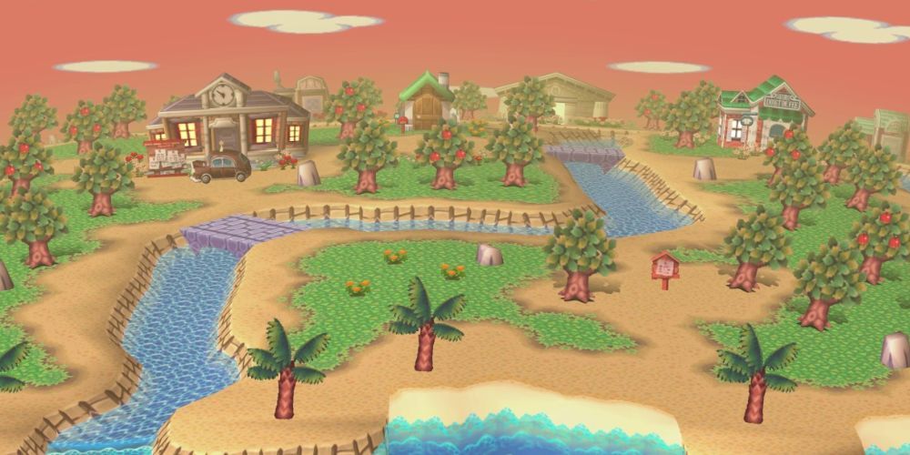 Animal Crossing's Island seen from above.