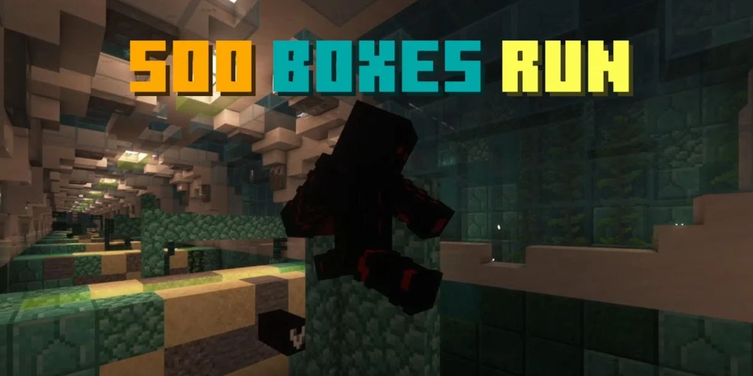 A Player Parkouring Through The 500 Boxes Run Map In Minecraft.