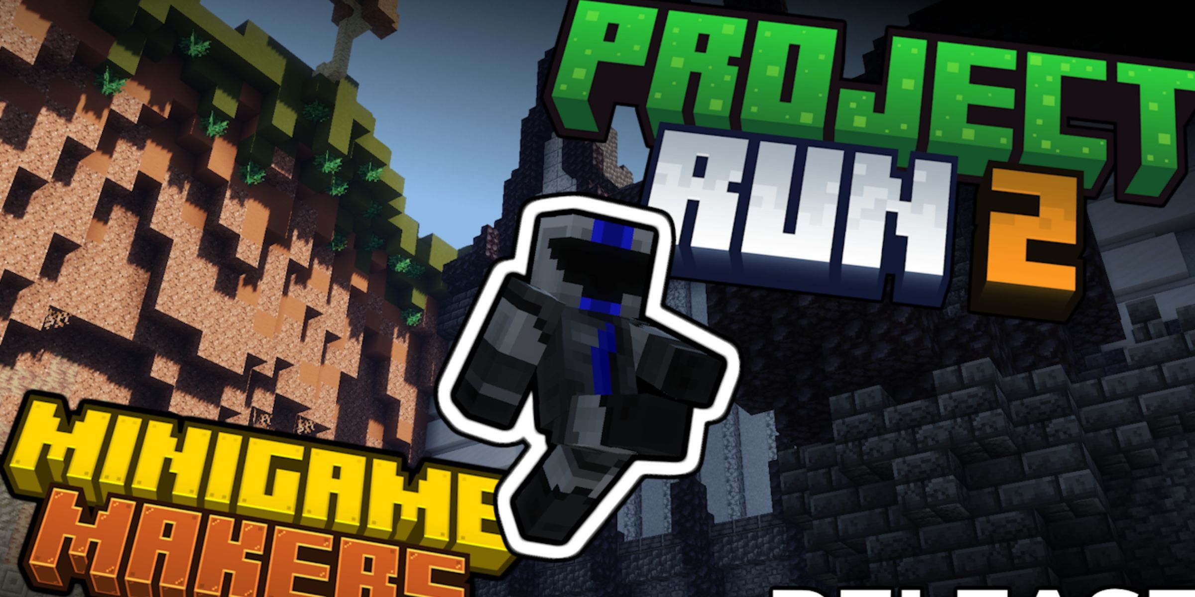 A Player Jumping Towards The Camera In The Cover Image For The Map Project Run 2 In Minecraft.