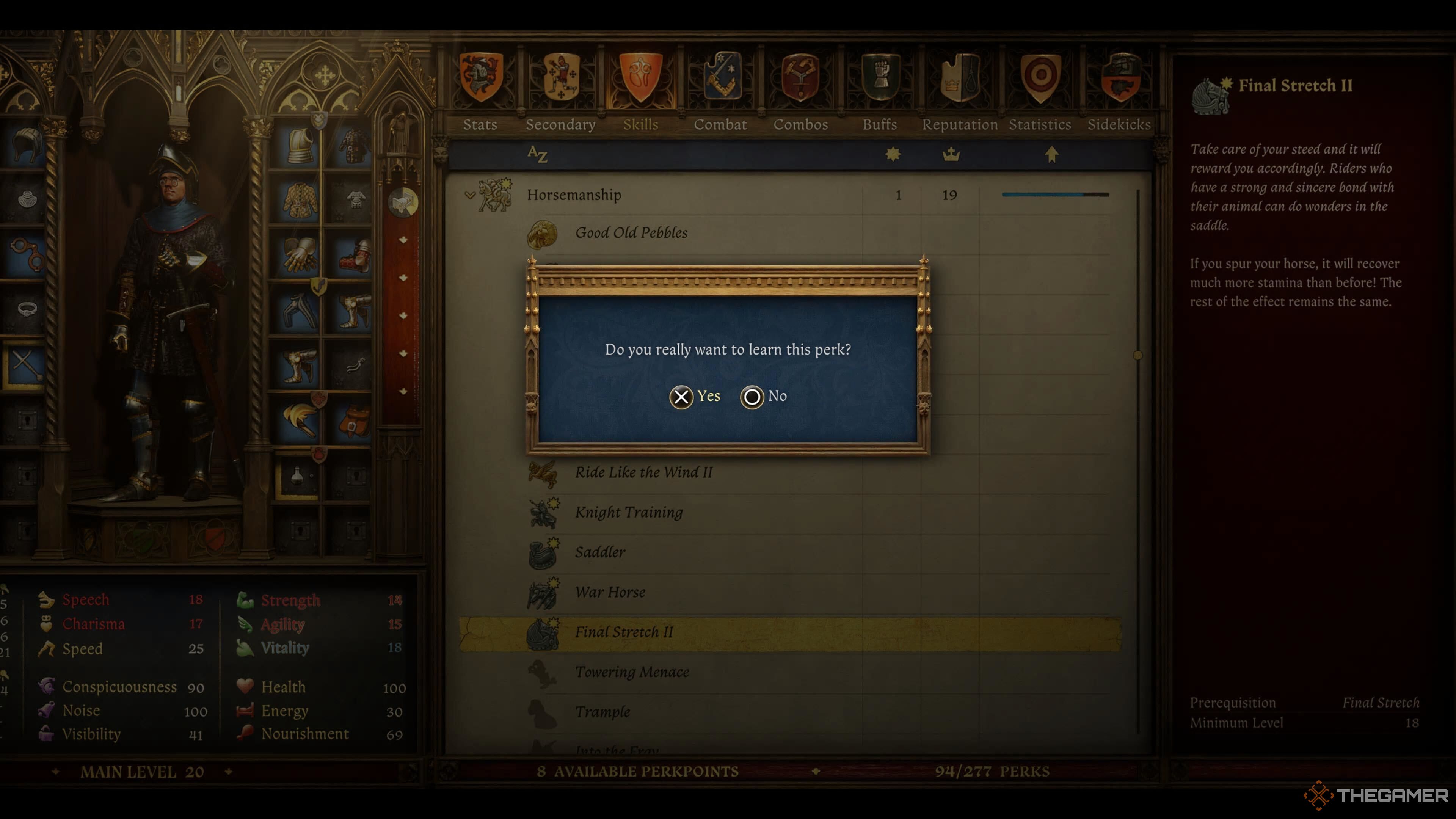 The screen to spend perk points in Kingdom Come: Deliverance 2.