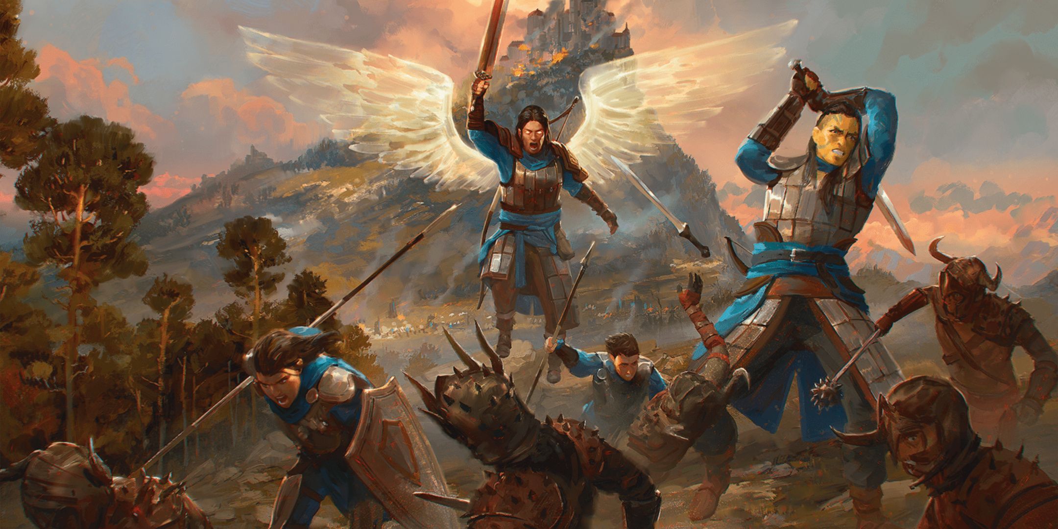 Dungeons & Dragons, an aasimar commander leads warriors in battle by Bram Sels