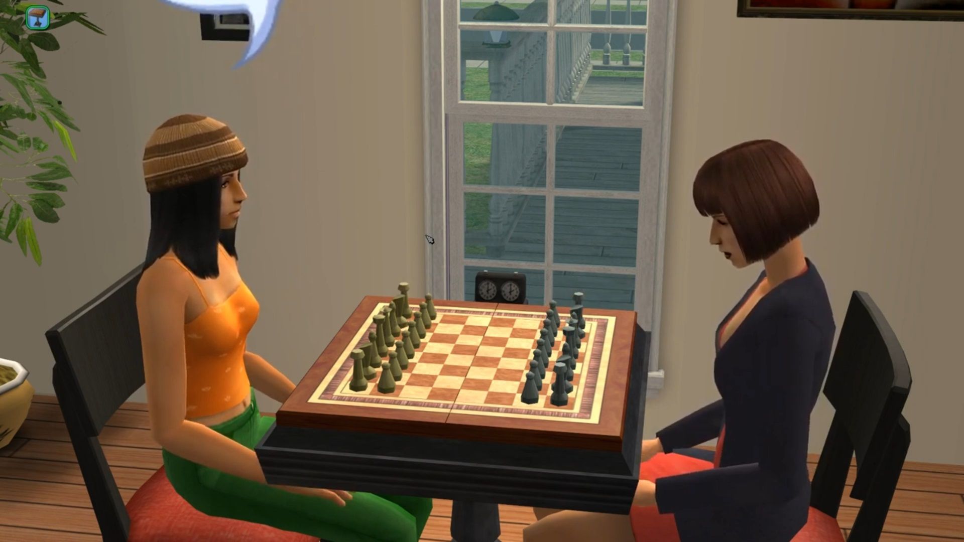 Playing chess in The Sims.