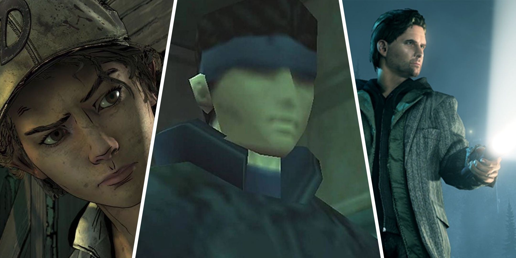 Featured Image containing screenshots of The Walking Dead, Metal Gear Solid, and Alan Wake.