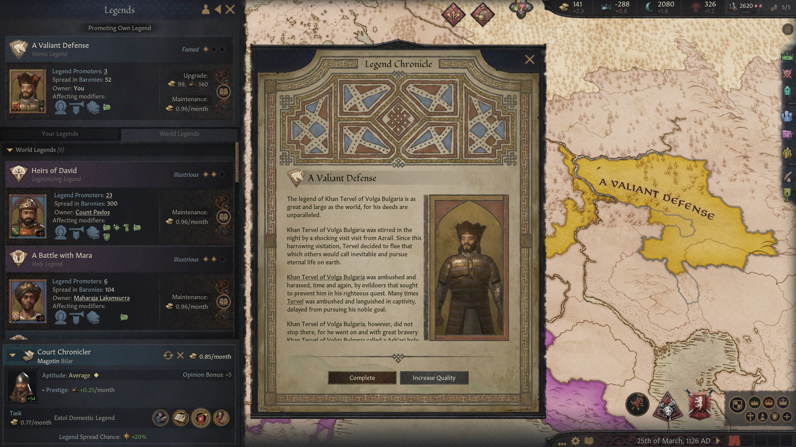 Crusader Kings 3 legends of the dead showing a character's legacy.