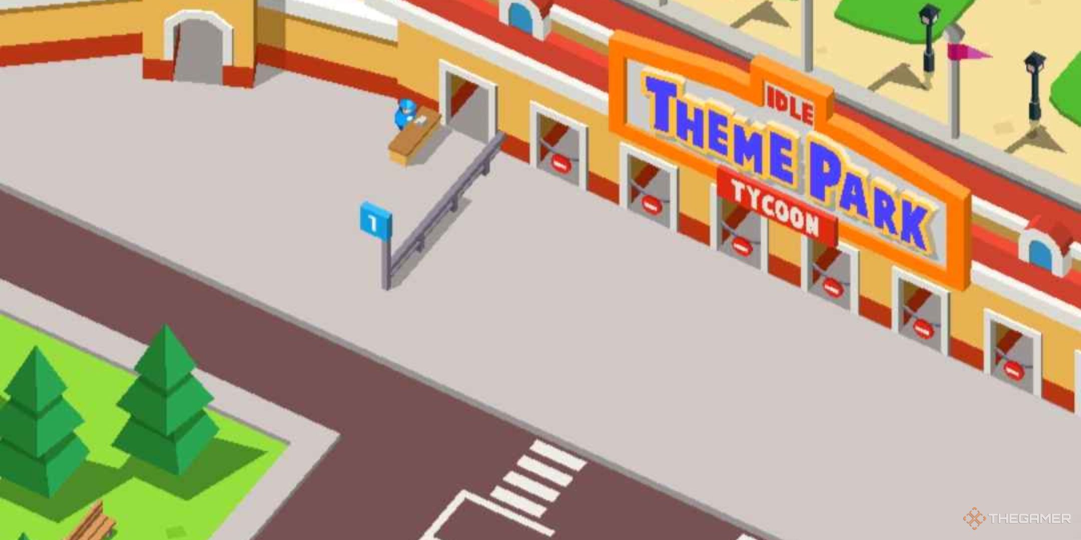 Idle Theme Park Tycoon, the front of the theme park without customers.