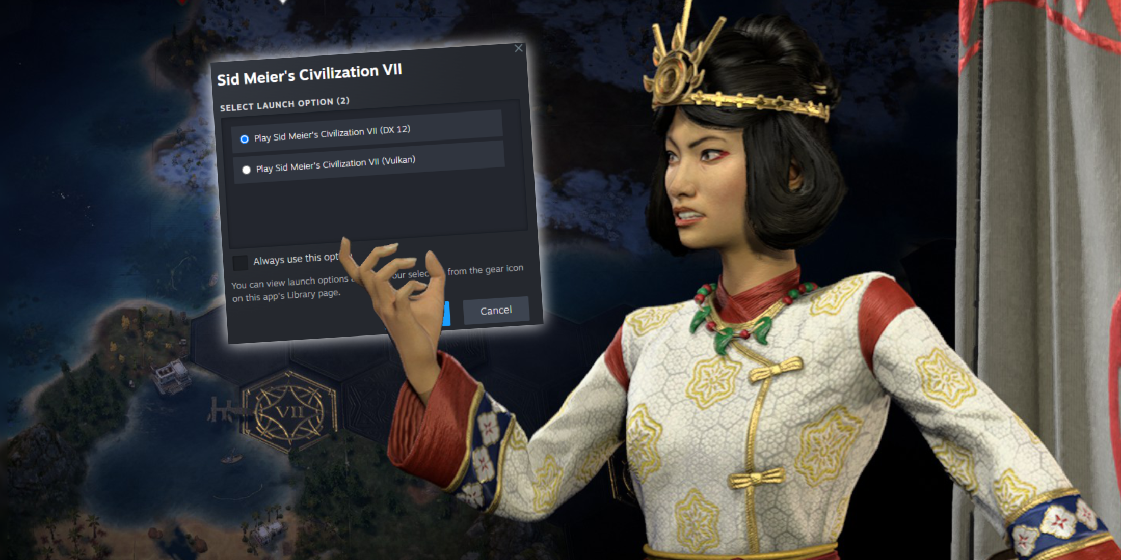 Civ 7 DX12 Vulkan Launch Choice Steam Civilization VII Directx12 or Vulkan Himiko