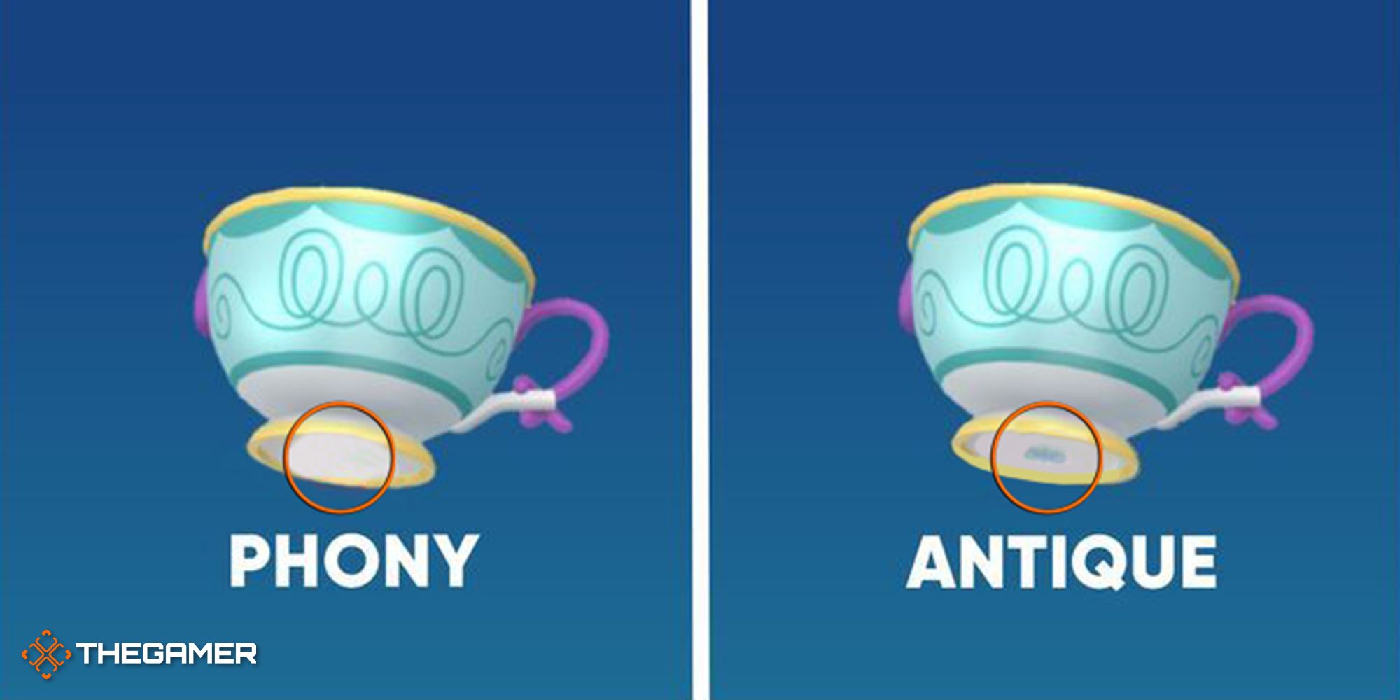 Sinistea's Phony and Antique forms with a seal on the Antique version in Pokemon Scarlet & Violet.