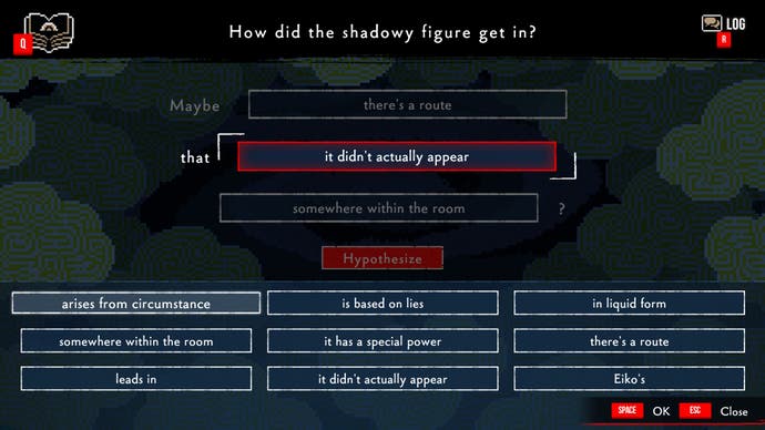 A screenshot from Urban Myth Dissolution Center where the player must fill in blanks with set phrases.