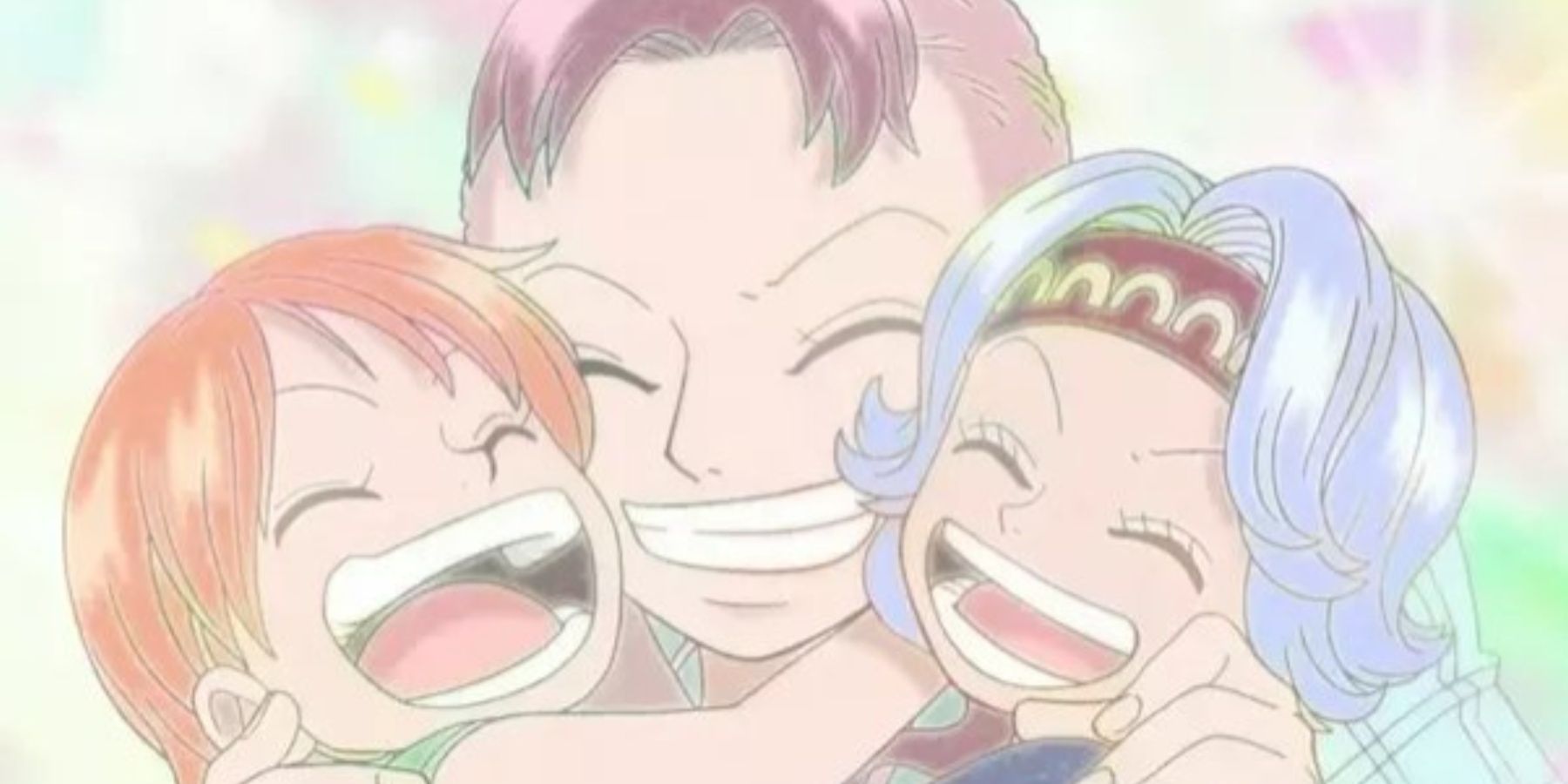 Nami and Nojiko being happy with Bellemere in One Piece