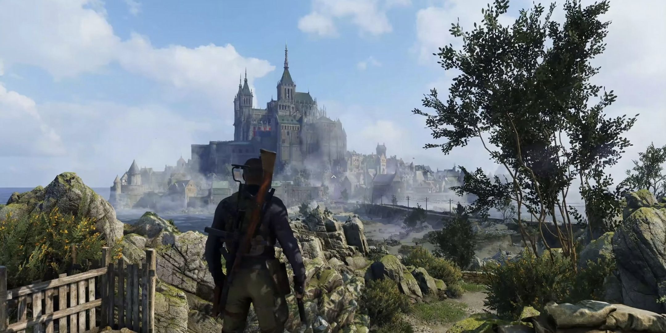 The Spy Academy in the distance in Sniper Elite 5.