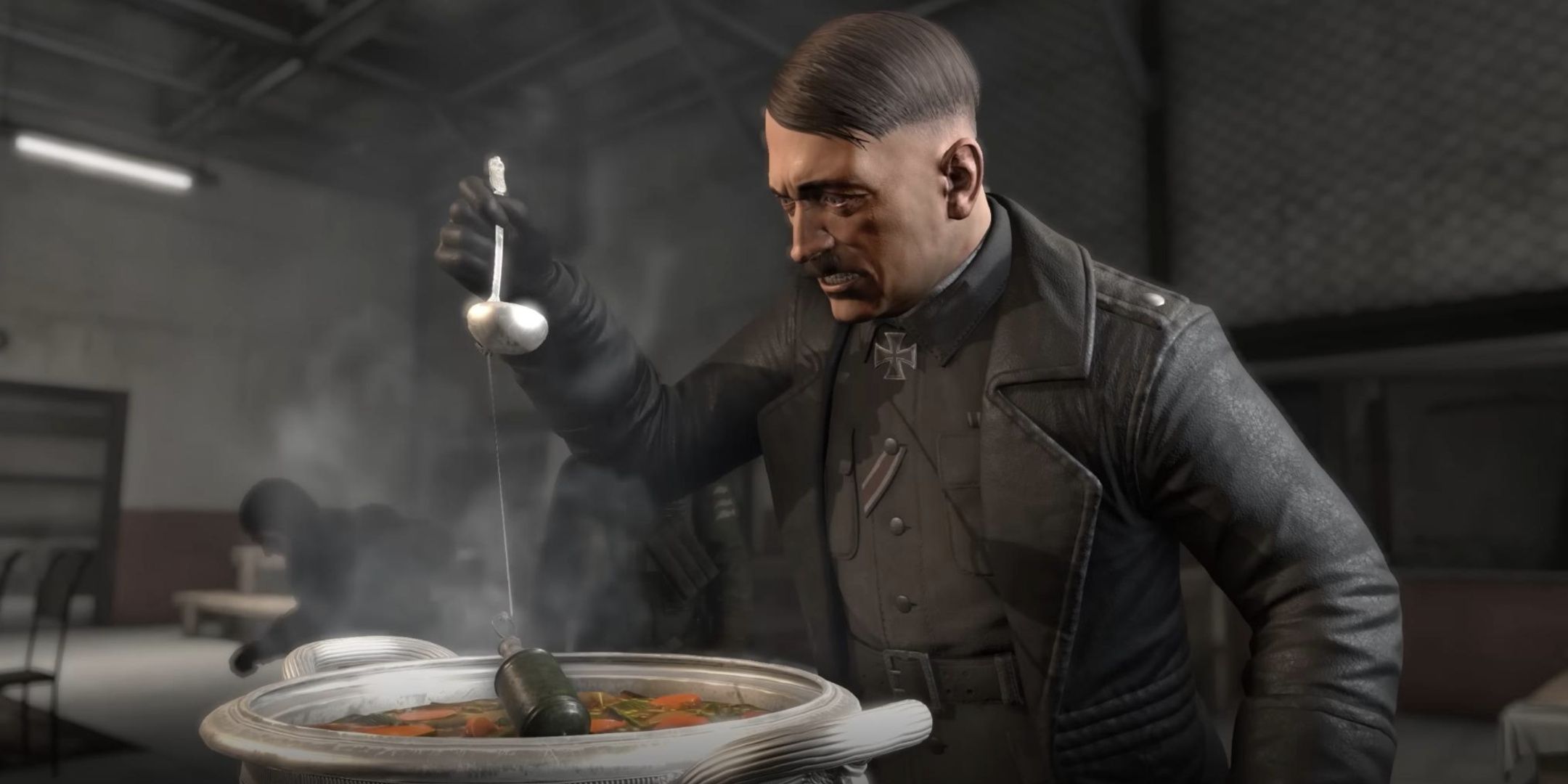 Hitler discovers a grenade in his soup in Sniper Elite 4.