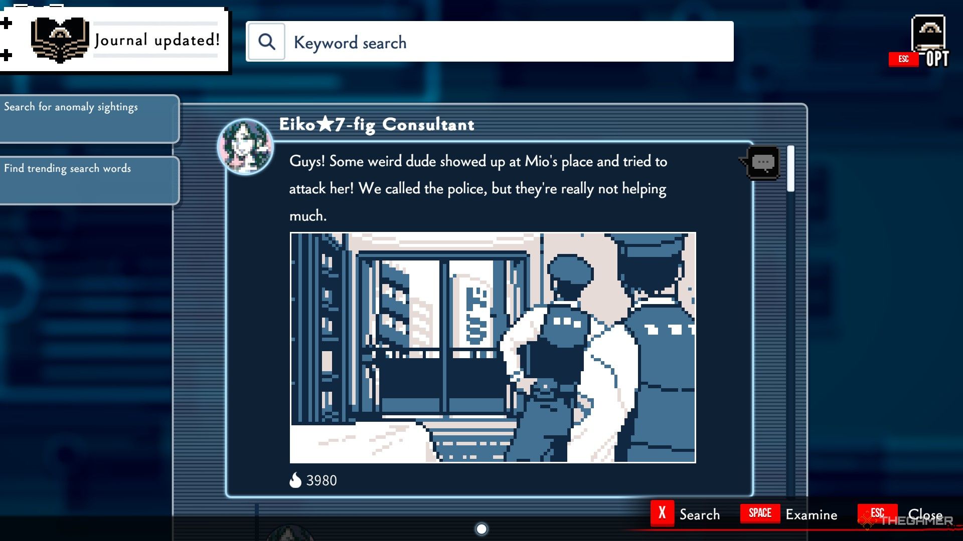 The player checks Eiko's social media posts that shows two police at the entrance on the apartment in Urban Myth Dissolution Center.