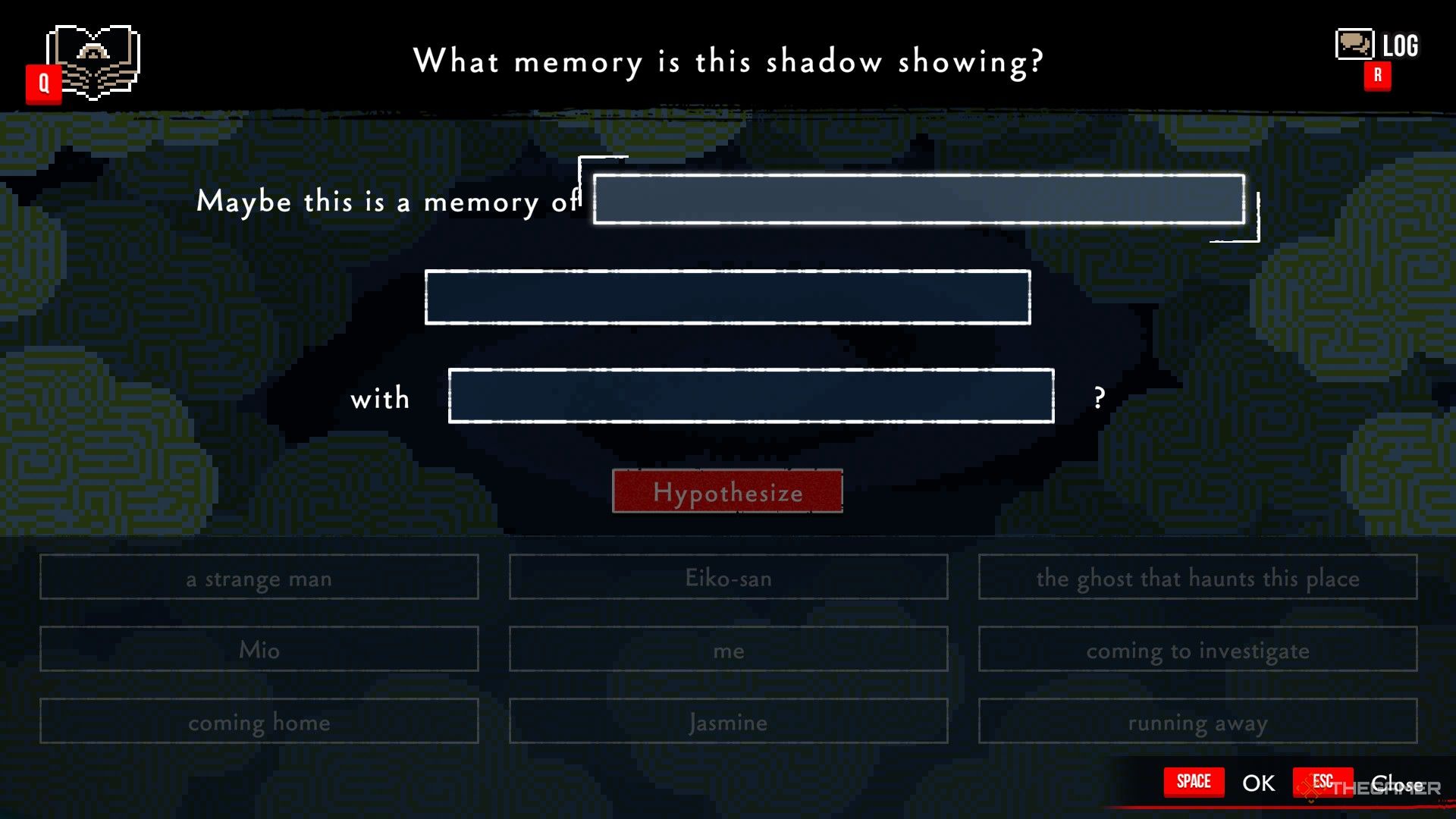 The player is trying to complete hypothesis about the shadow that appears at Mio's place in Urban Myth Dissolution Center.