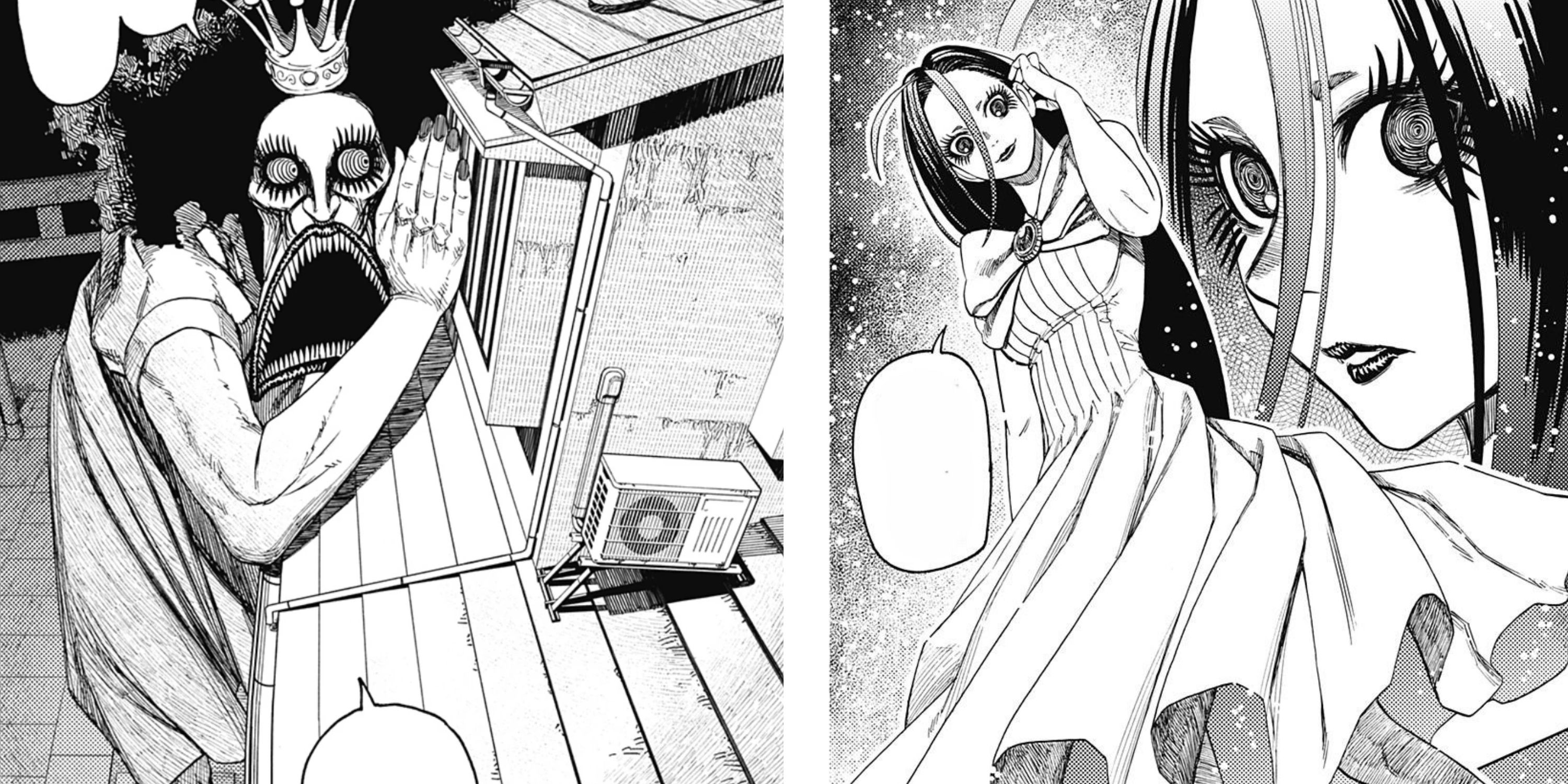 Reiko Kashima's monstrous form (left) and her human form (right).