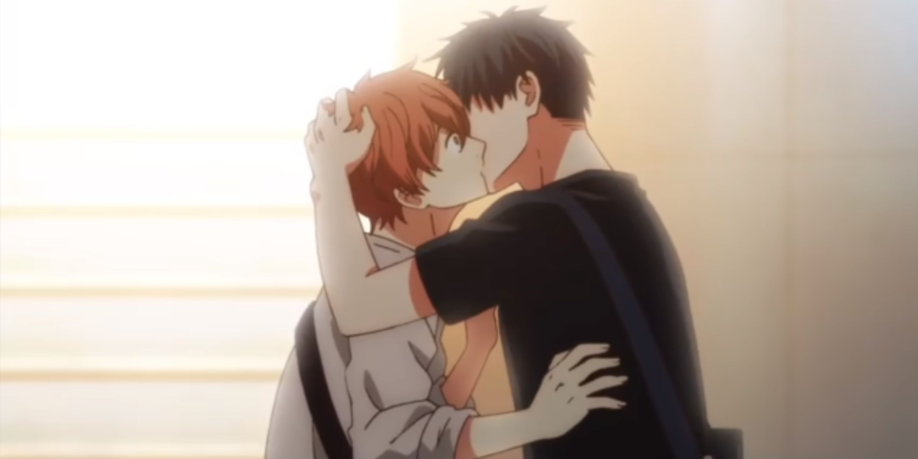 Main couple in Given Anime sharing a kiss.