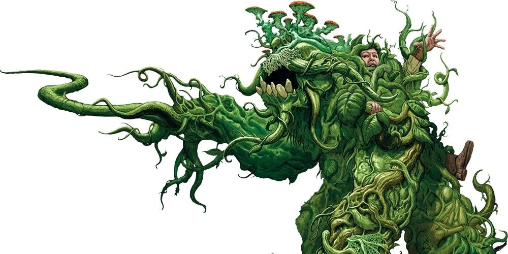 Shambling Mound plant devours man from Dungeons & Dragons.