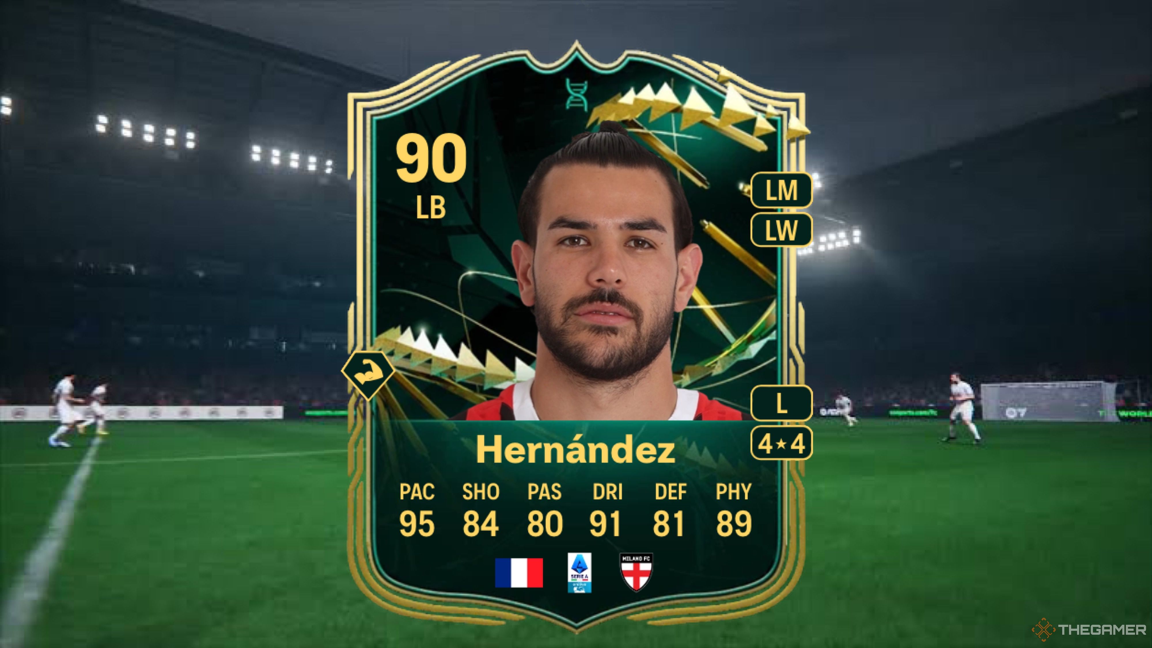 Image showing Hernández card against a faded pitch background.