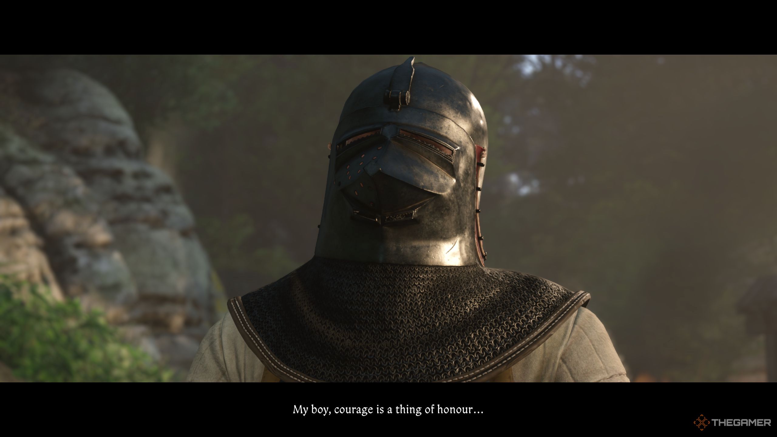 A Man in black armor is talking to Henry