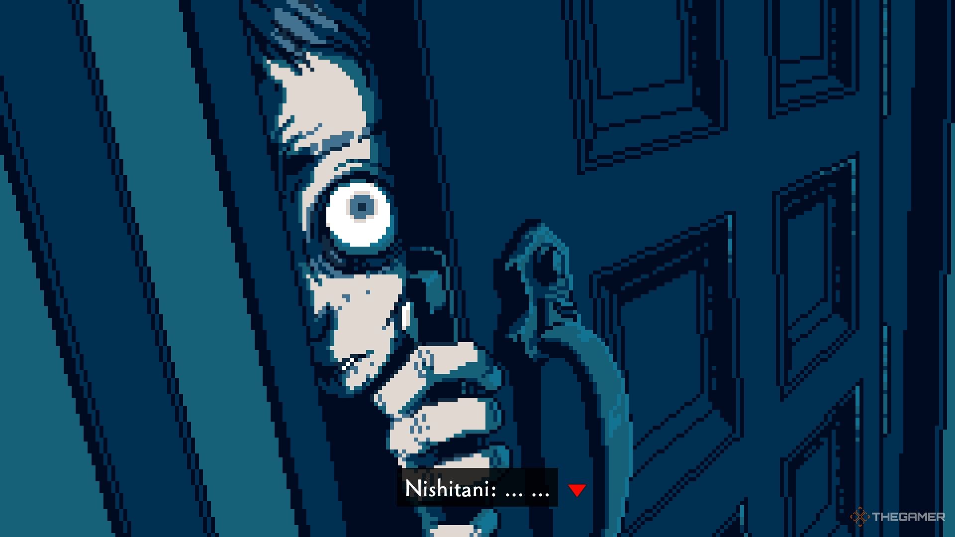 Nishitani is looking behind a door in Urban Myth Dissolution Center.