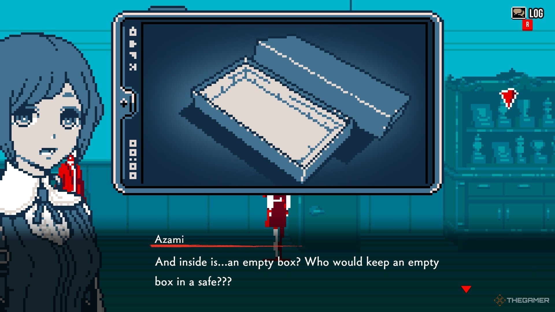 Azami finds an empty box inside the safe in Urban Myth Dissolution Center.