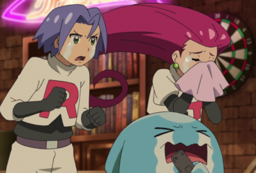 James, Jessie, and Wobbuffet from Team Rocket crying