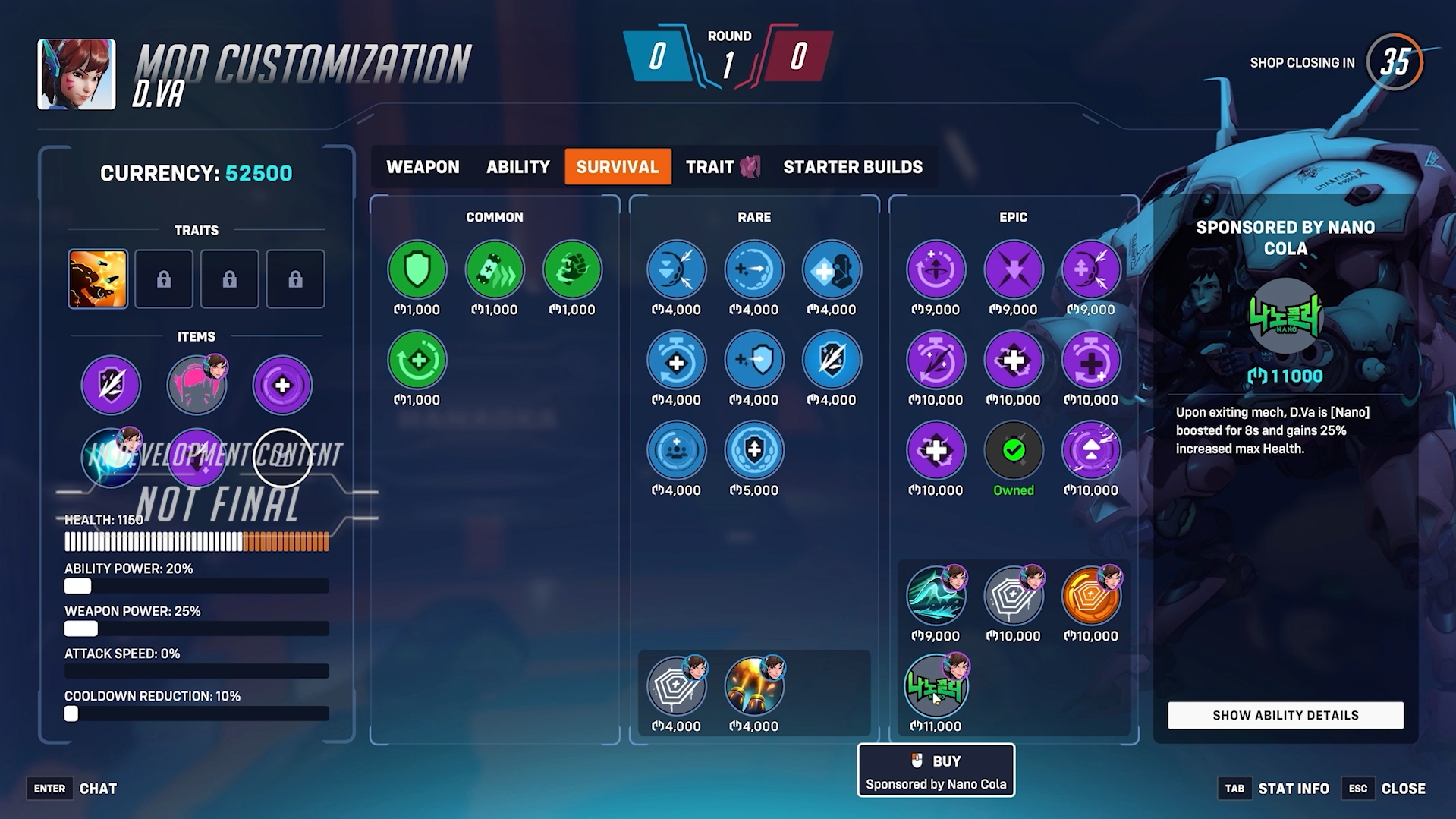 D.Va's Stadium shop screen in Overwatch 2.