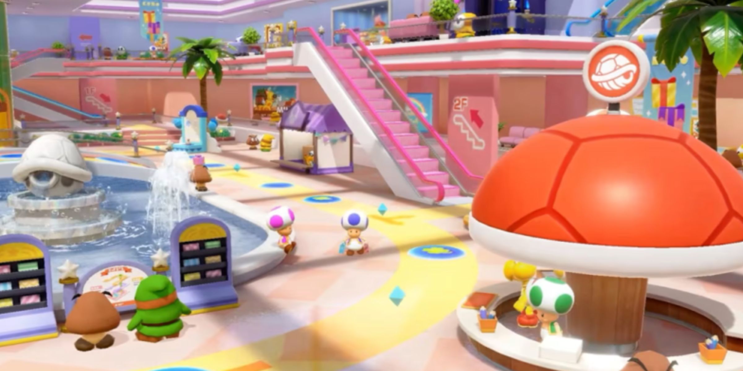 The Rainbow Galleria Board With Toads And Goombas Walking Around In Super Mario Party Jamboree.