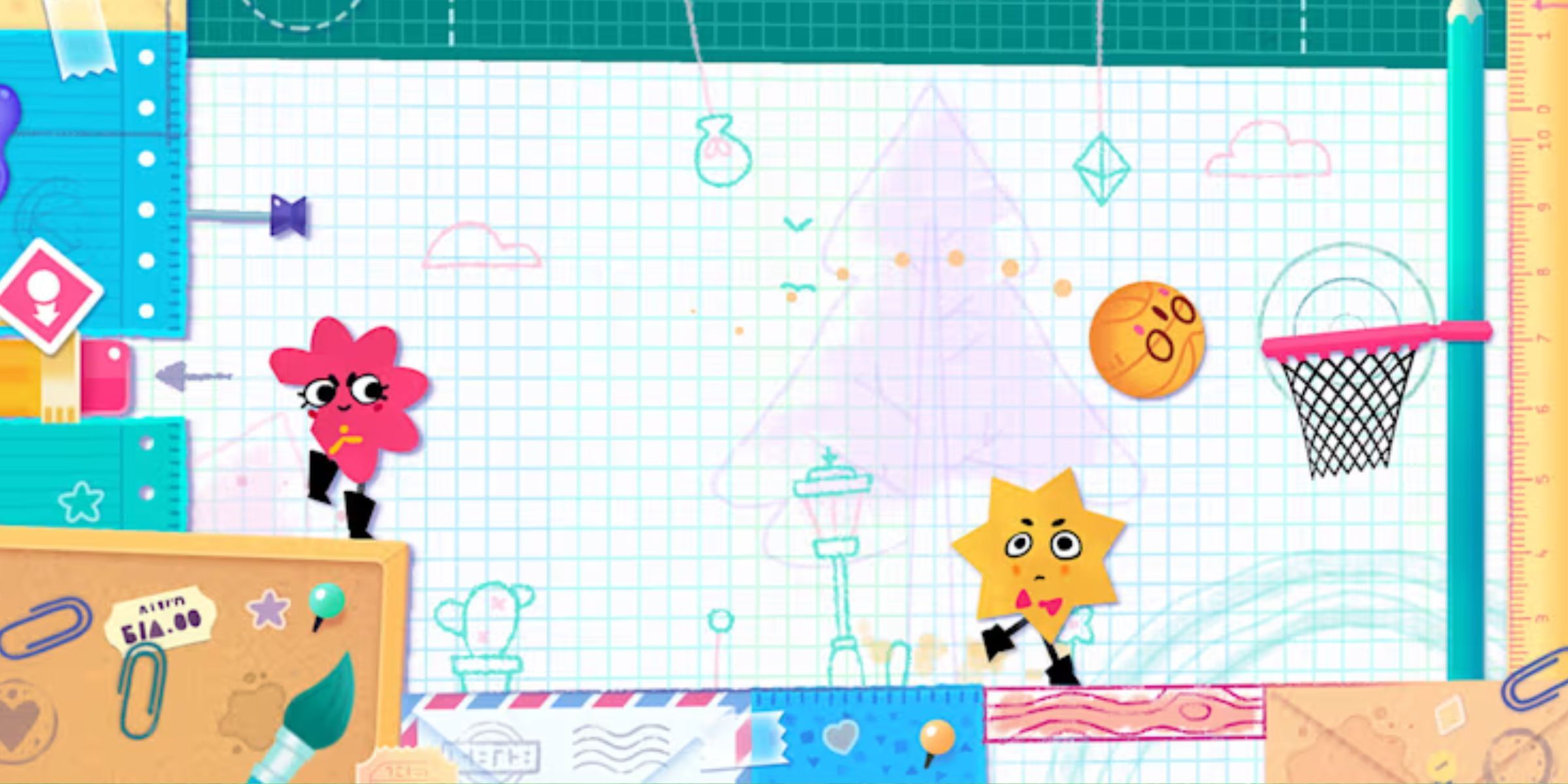 Snip And Clip In Weird Shapes Trying To Get A Basketball Into A Hoop In Snipperclips: Cut It Out Together!