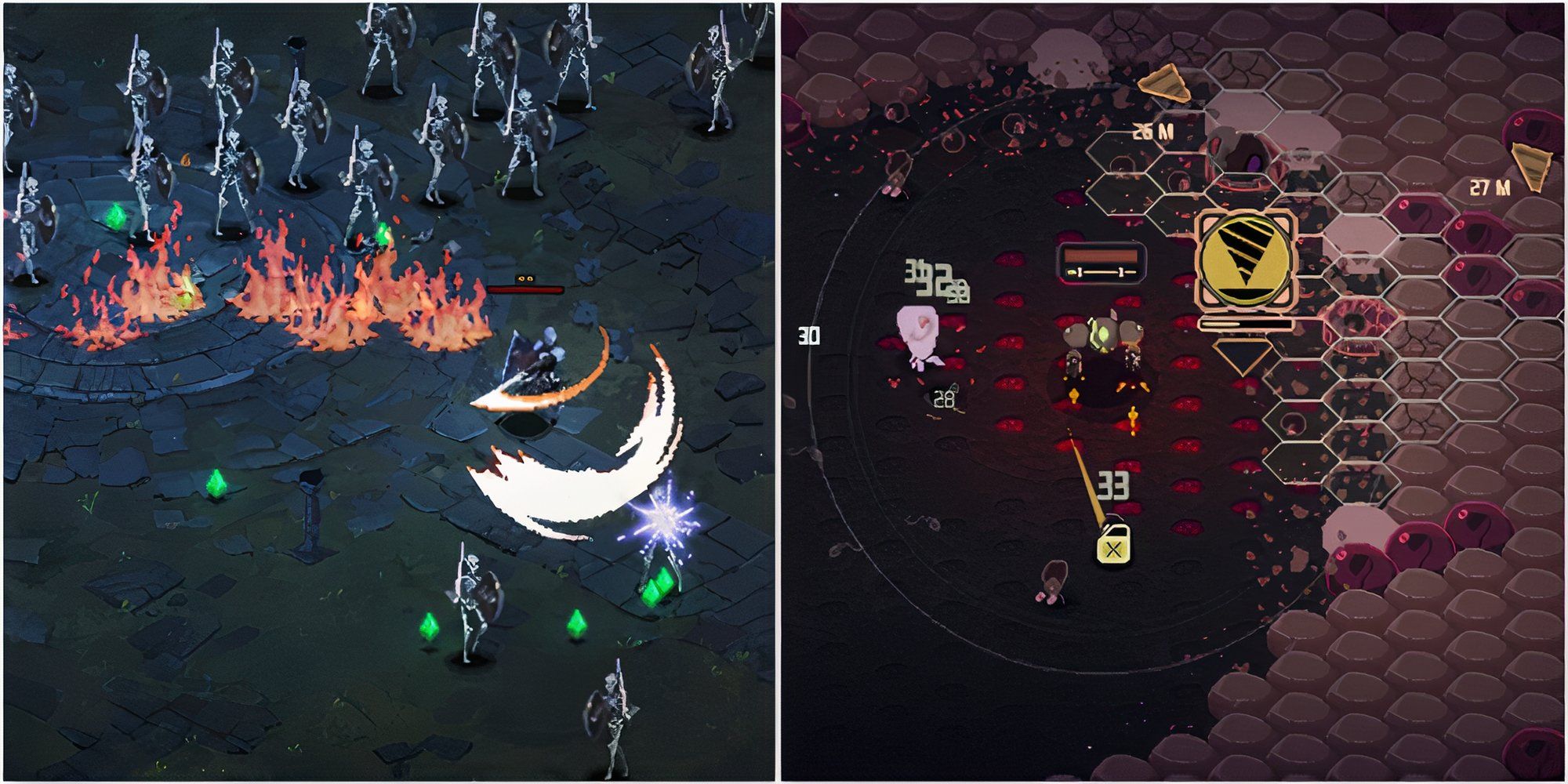 Fighting enemies in Death Must Die and Swarm Grinder