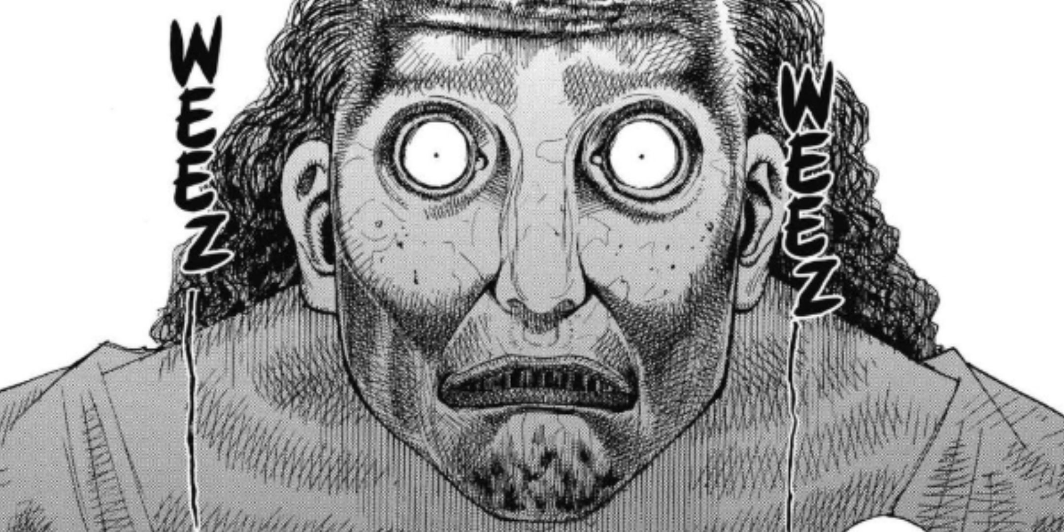 A Hunter's disfigured face due to Zobae infliction in Hunter x Hunter.