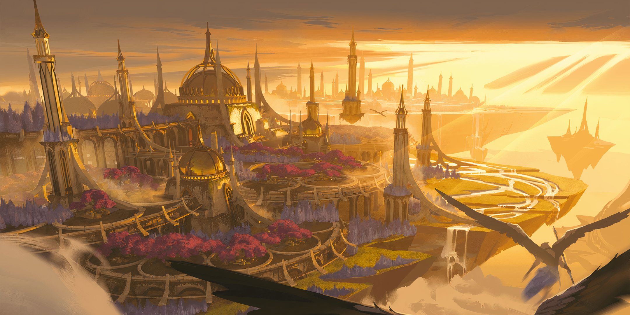 A radiant city floating amidst a sea of clouds in the Elemental Plane of Air in Dungeons & Dragons.