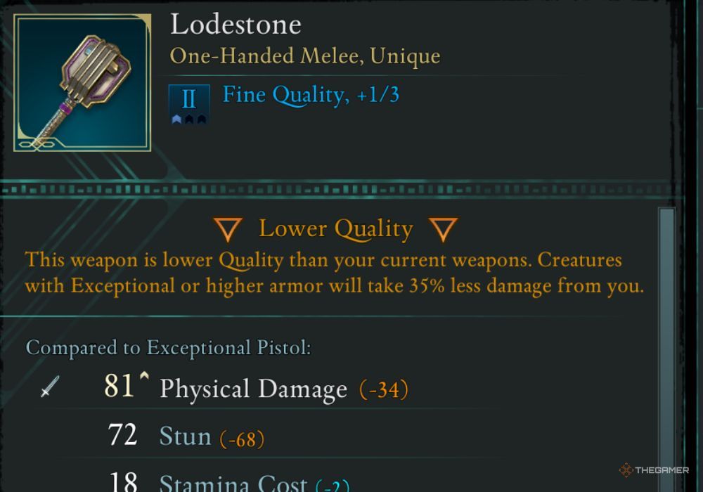 Avowed Lodestone unique item description.