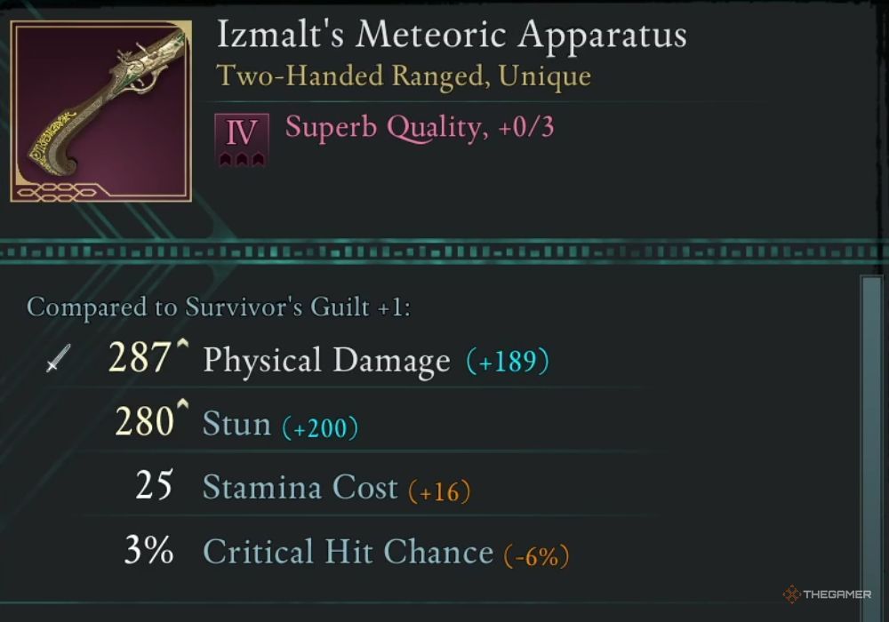 Avowed Izmalt's Meteoric Apparatus unique item description.