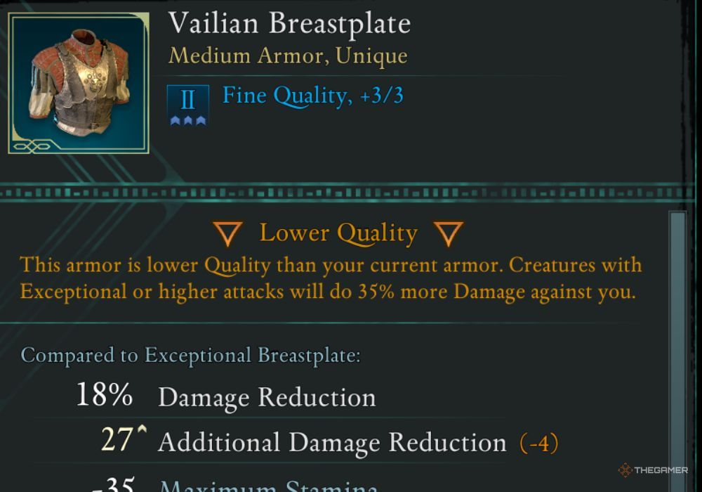 Avowed Vailian Breastplate unique item description.