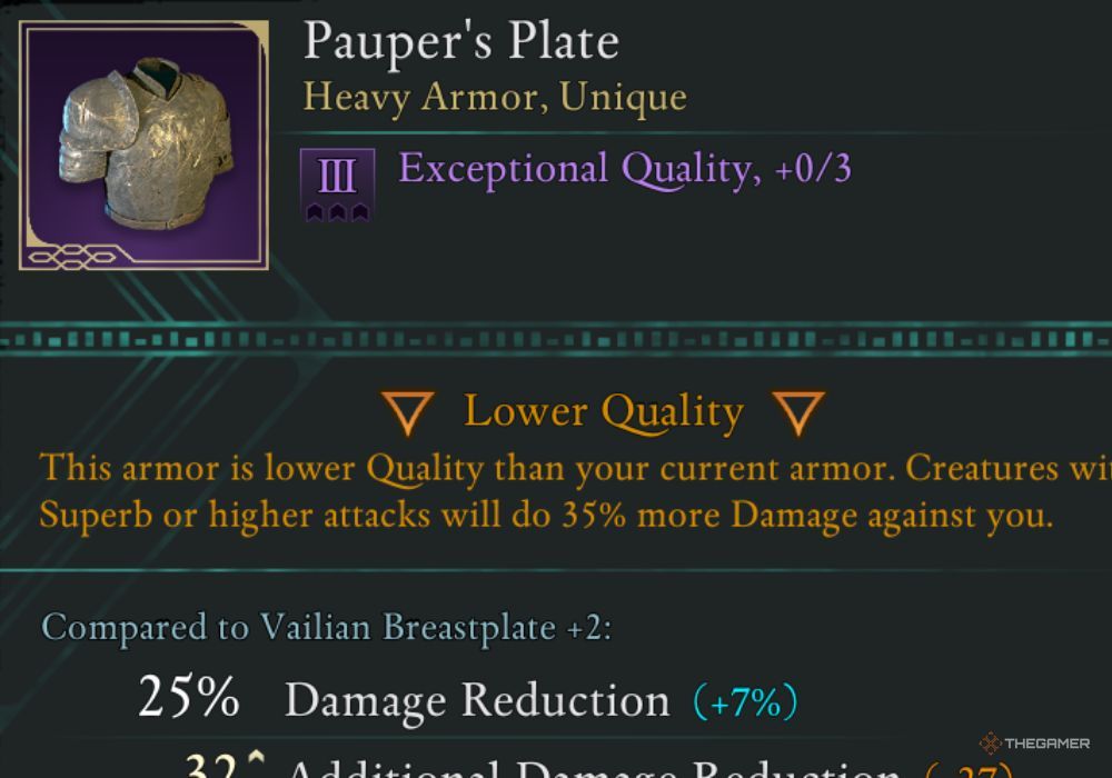 Avowed Pauper's Plate  unique item description