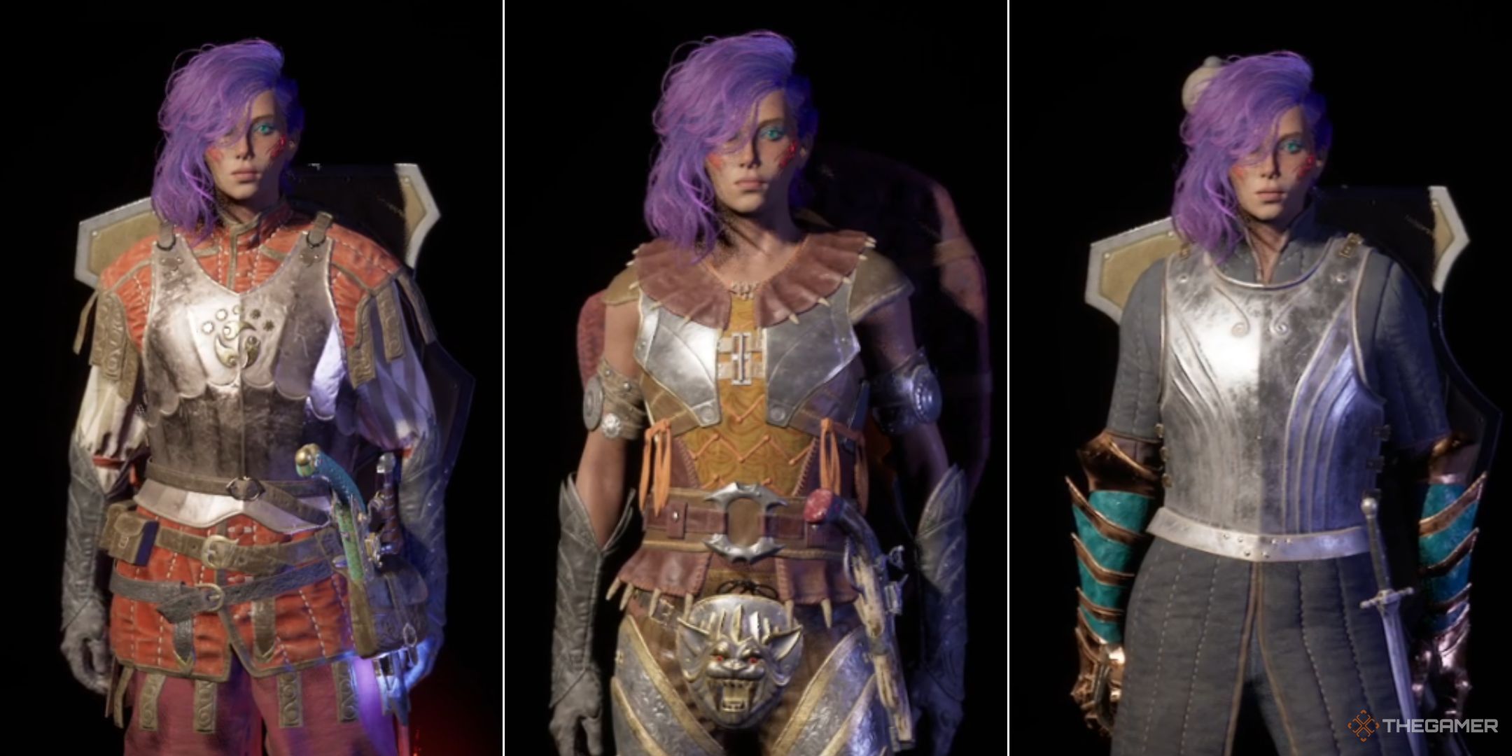 Avowed character wearing different unique armor.