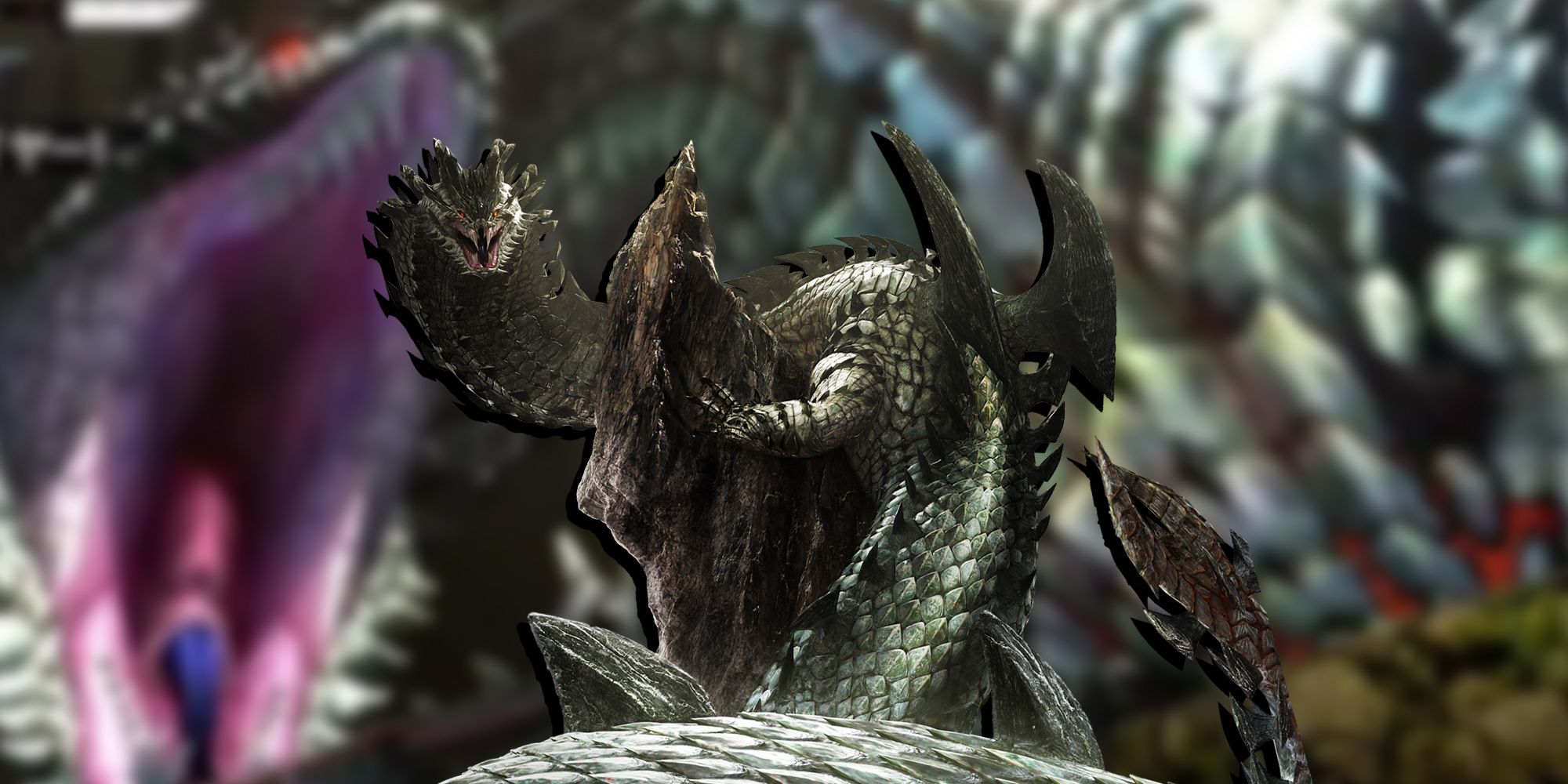 PNG Of Dalamadur Overlaid On Image Of Dalamadur Screaming At The Player In Monster Hunter 4.