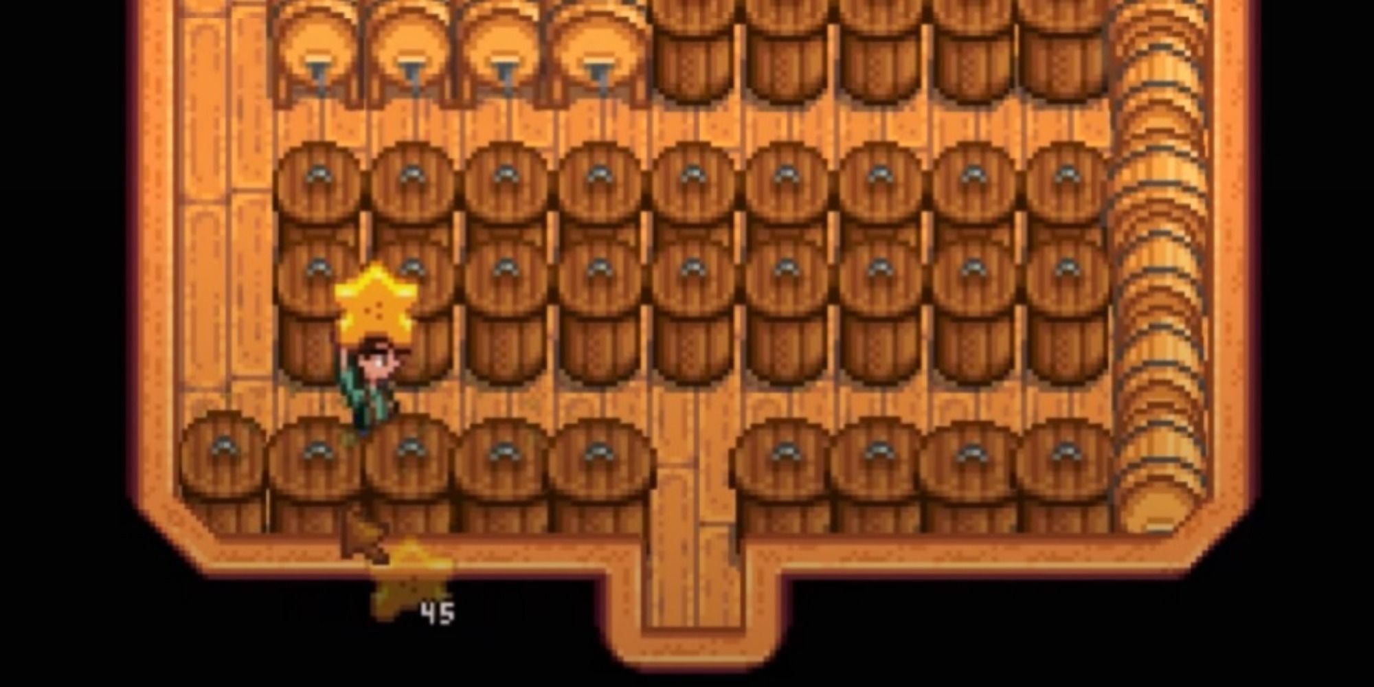 A farmer making starfruit jelly in stardew valley