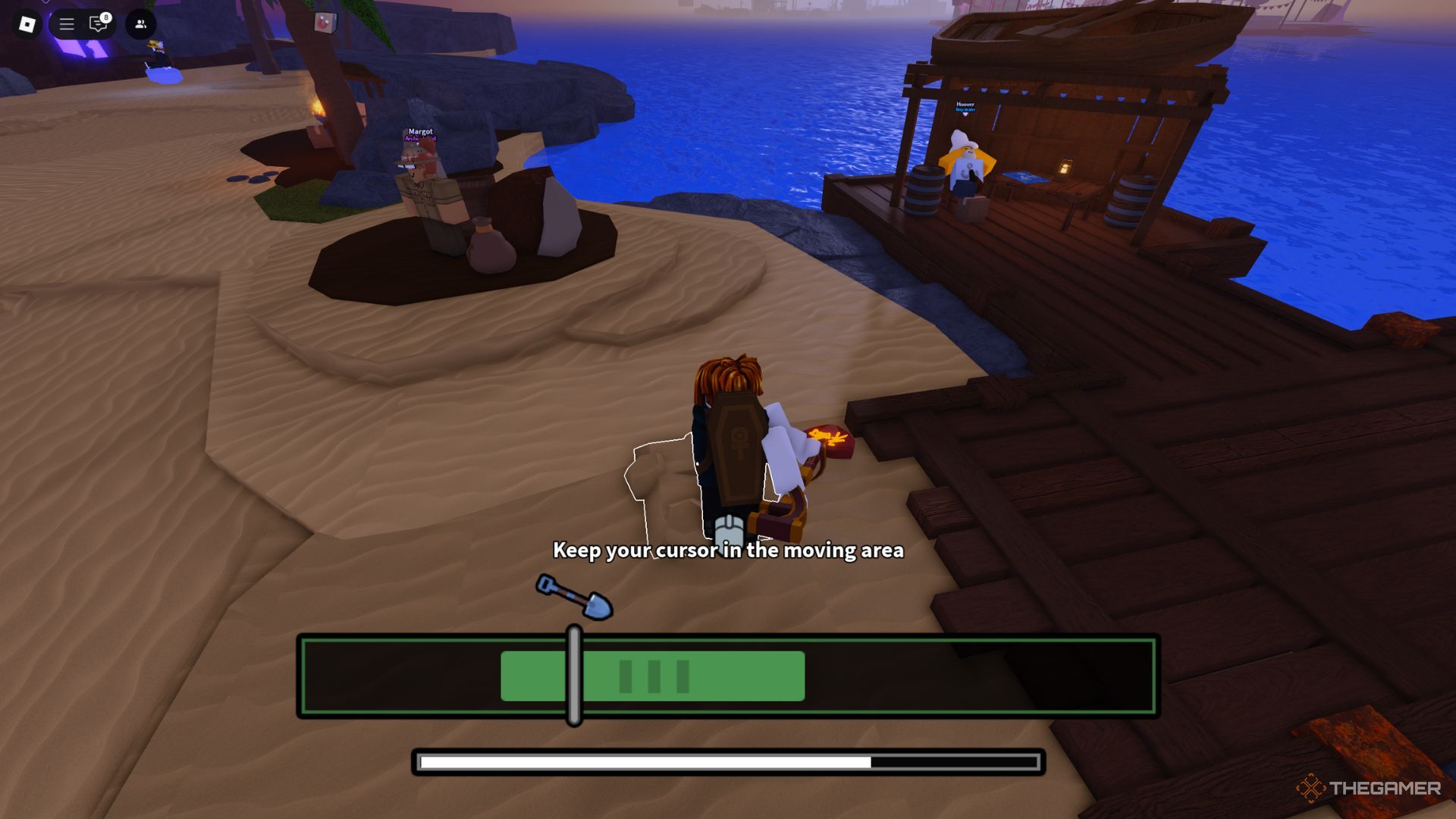 The player character is digging on the Nookville Island in Dig It.