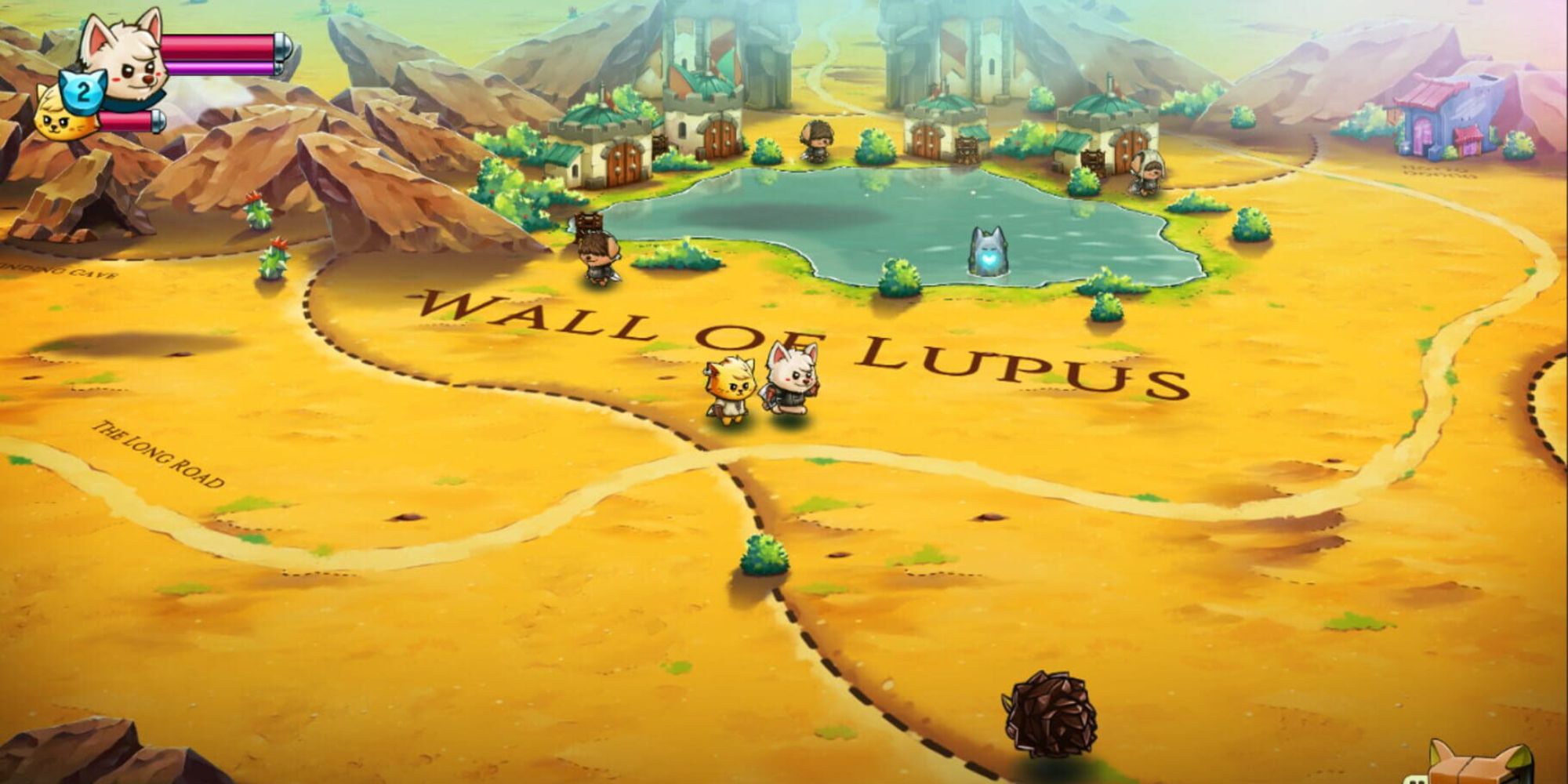 Two characters walking on a map in Cat Quest II