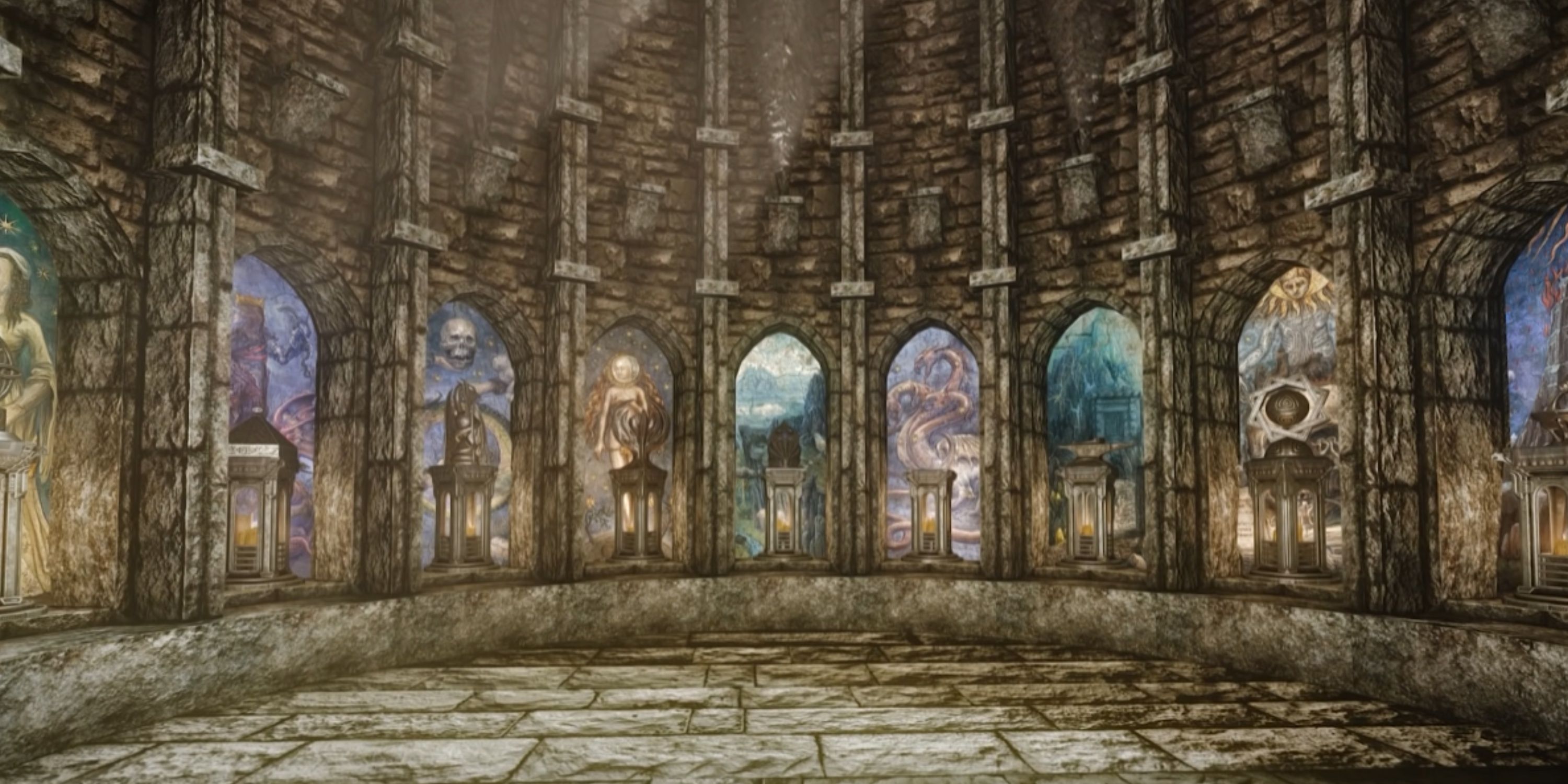 A screenshot of the Temple of the Divines in Solitude.