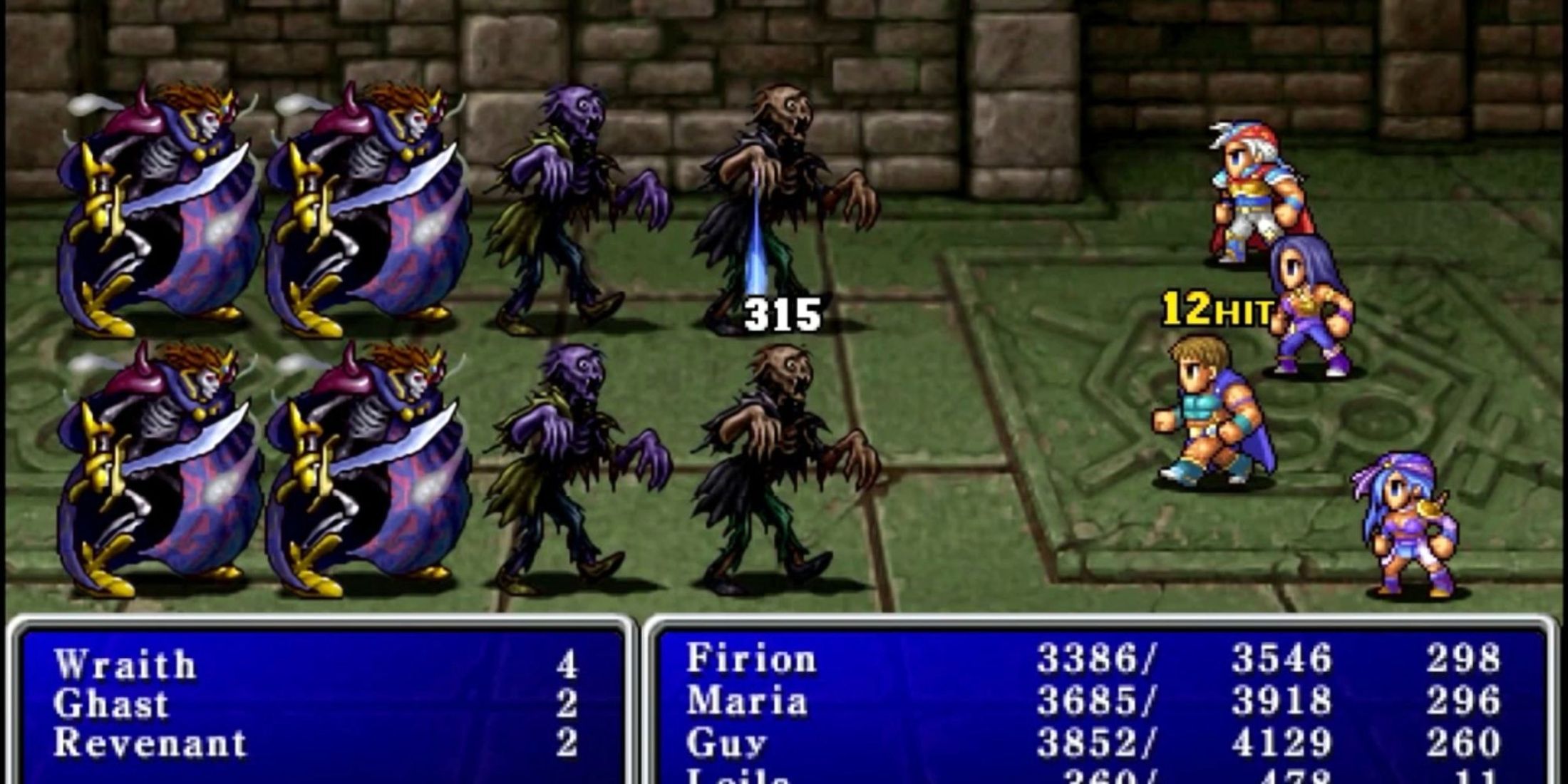 Fighting a battle in Final Fantasy 2 (PSP)