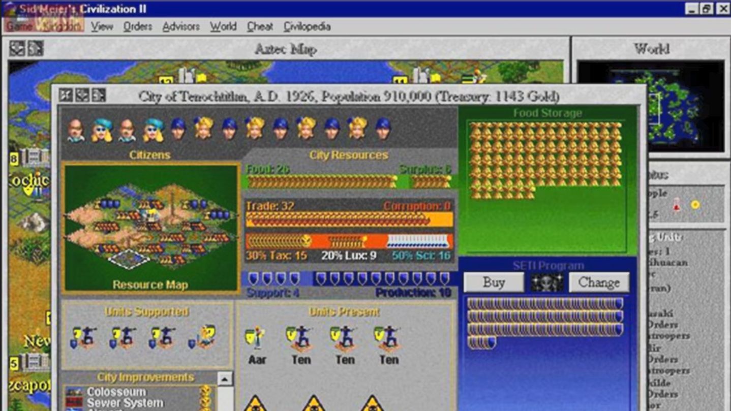 Civilization 2's city screen