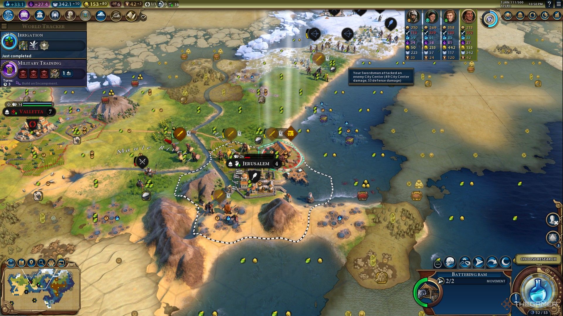 swordsmen besiege jerusalem with the help of a battering ram in civilization 6.