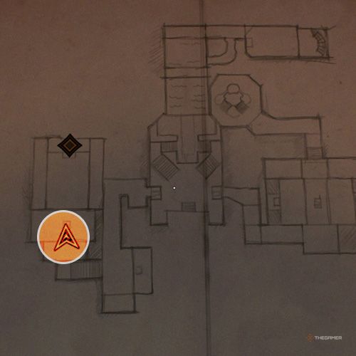 An orange circle shows the photo location of the Gold Path Plaque in Indiana Jones And The Great Circle