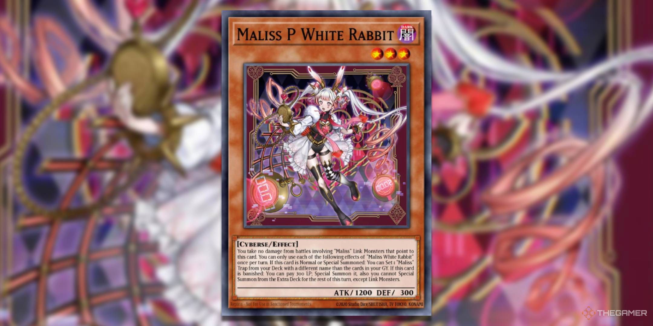 YGO Maliss P White Rabbit card with the art in the background.