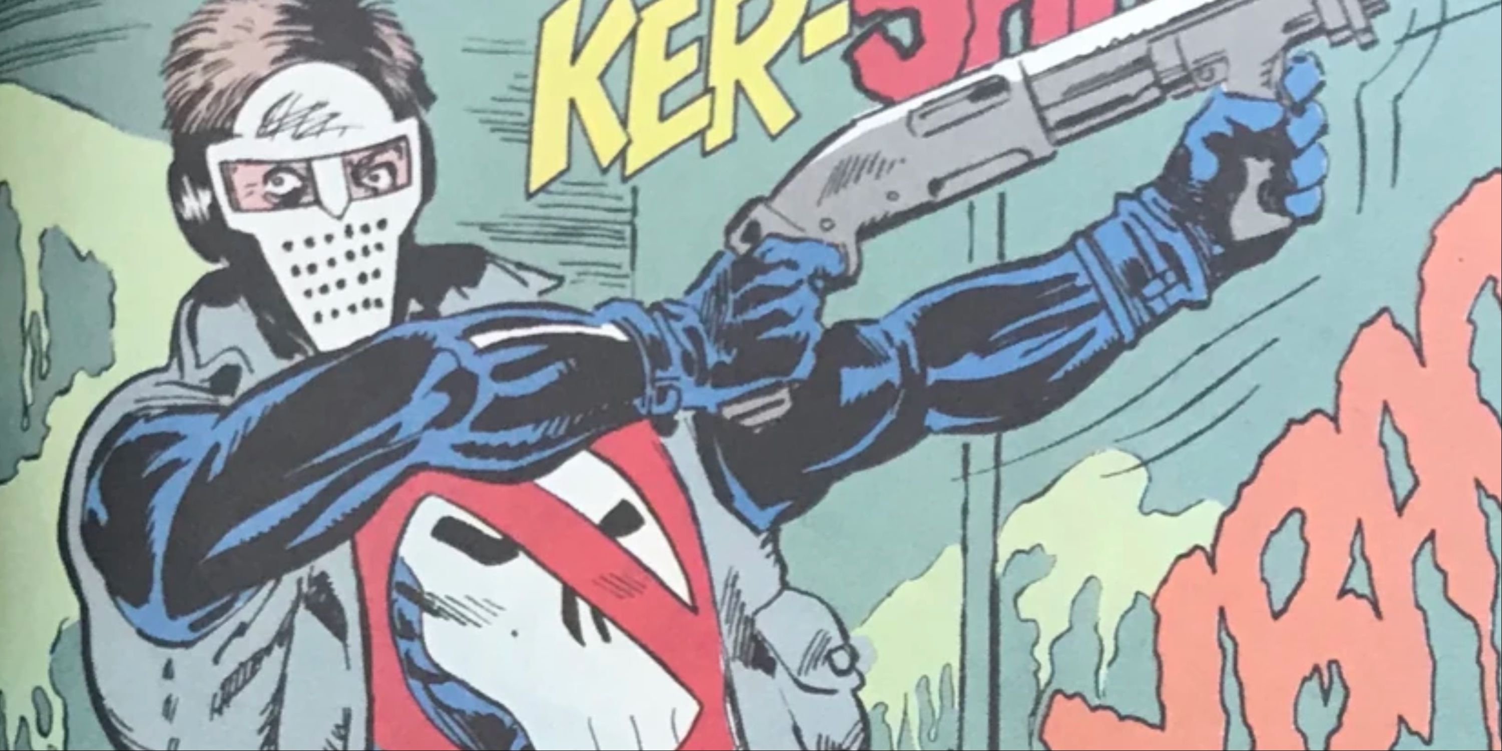 A masked and costumed vigilante wielding a shotgun in a Marvel comic.