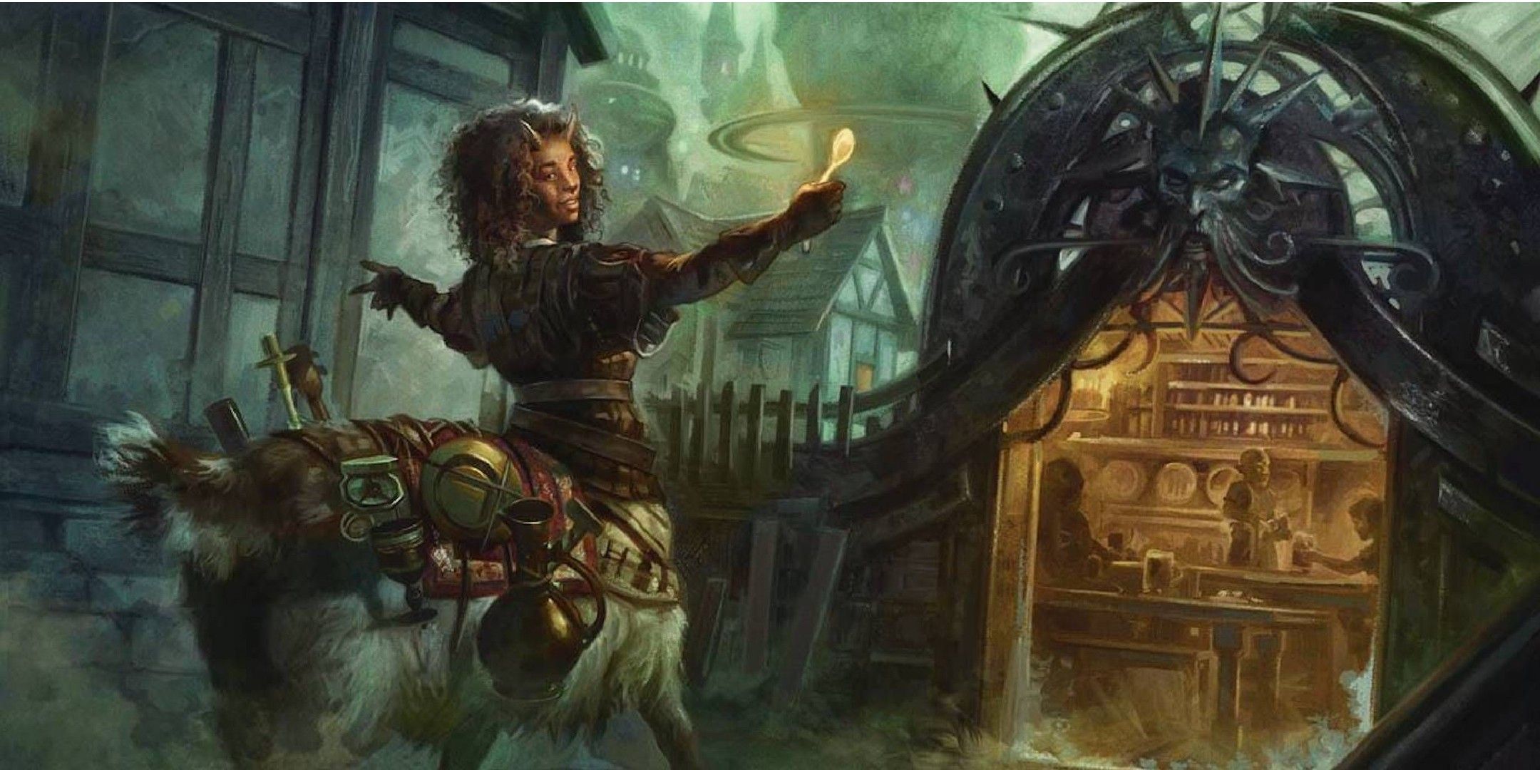 Dungeons & Dragons image showing a centaur in a city.