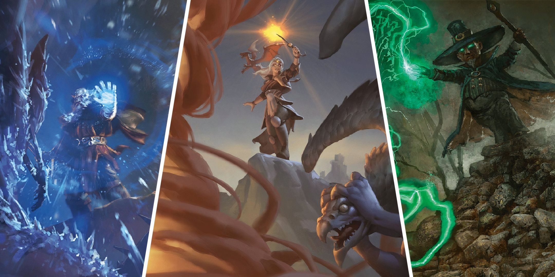 Dungeons & Dragons image showing spellcasters using cold, fire and lightning damage.