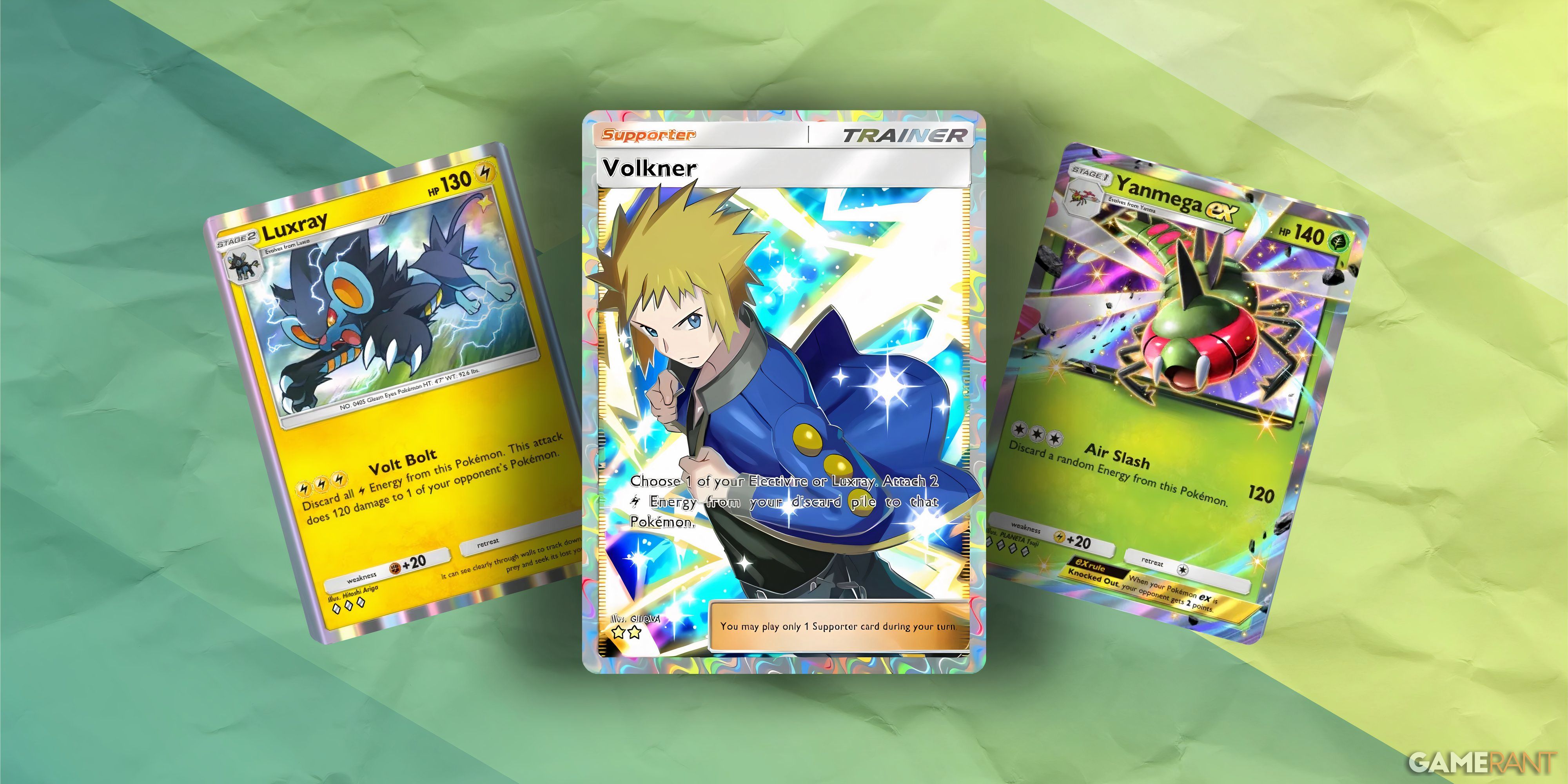 volkner, luxray, and yanmega ex in pokemon tcg pocket.